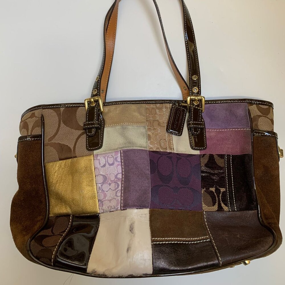 Vintage Coach Patchwork Suede, Leather and Fabric Tote